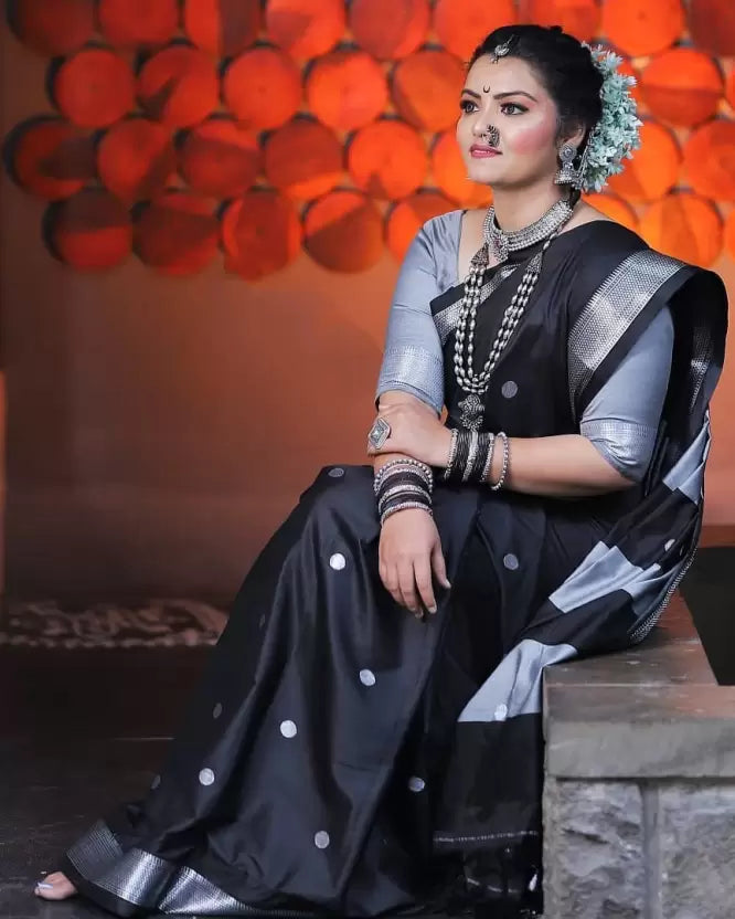 Tremendous Black Soft Banarasi Silk Saree With Incomparable Blouse Piece