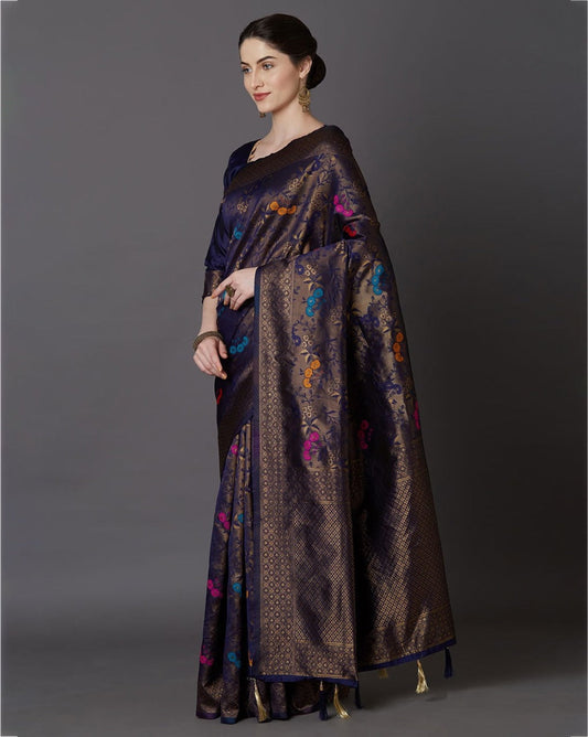 Tremendous Blue Soft Banarasi Silk Saree With Supernal Blouse Piece