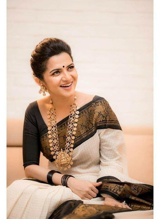 Off White Soft Banarasi Silk Saree With Panoply Blouse Piece