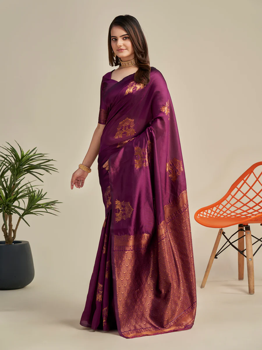 Charming Purple Soft Banarasi Silk Saree With Pretty Blouse Piece