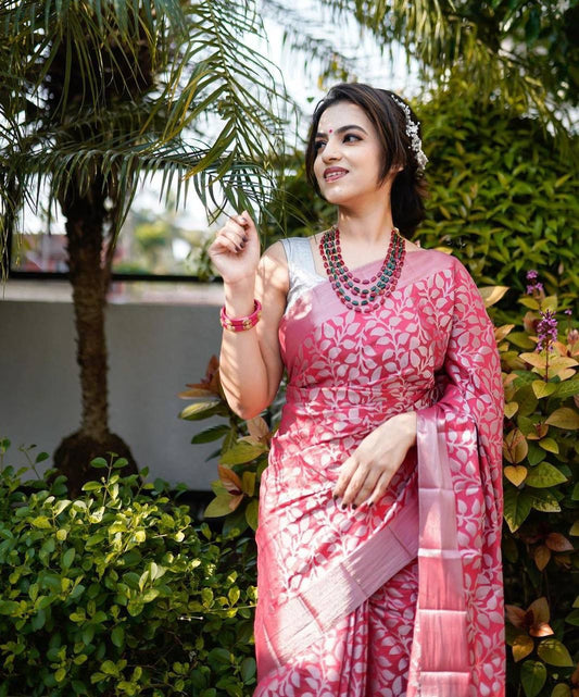 Attractive Pink Soft Silk Saree With Admirable Blouse Piece