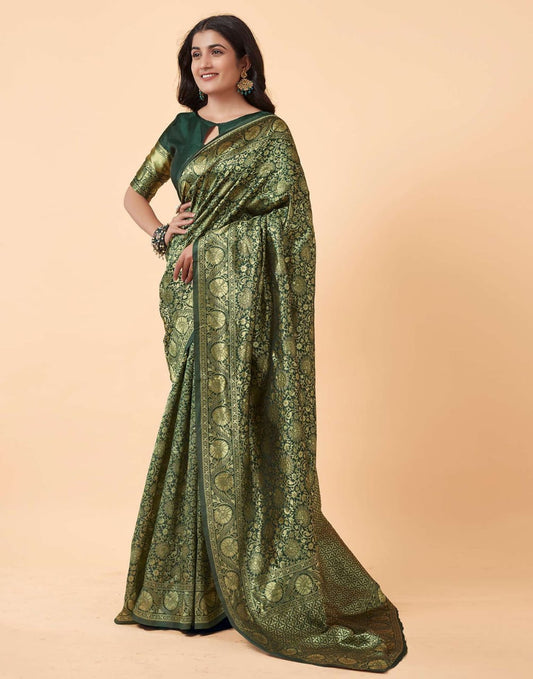 Surpassing Green Soft Silk Saree With Dazzling Blouse Piece