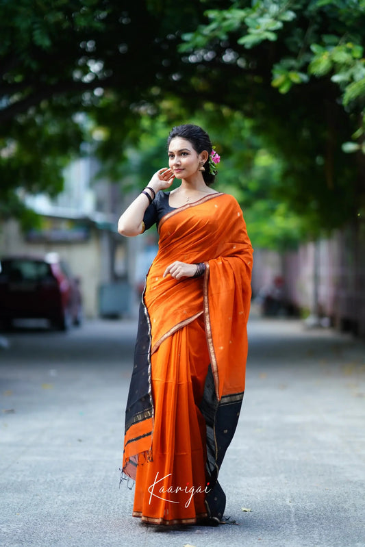 Enigmatic Orange Cotton Silk Saree With Panache Blouse Piece