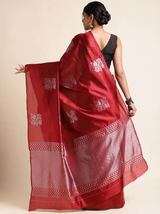 Appealing Red Soft Silk Saree With Blooming Blouse Piece