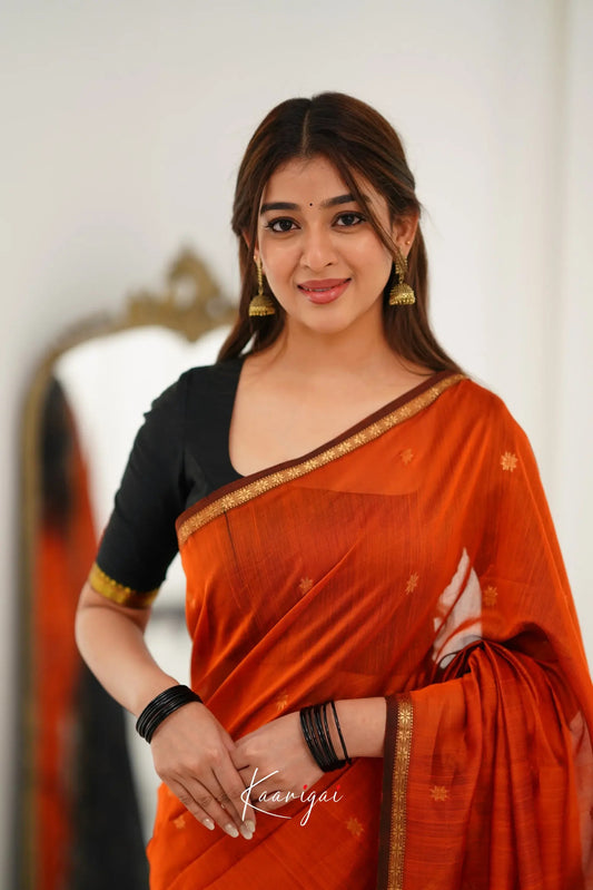 Sophisticated Orange Cotton Silk Saree With Refreshing Blouse Piece