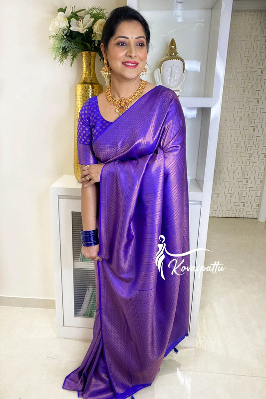 Fantabulous Purple Cotton Silk Saree With Pleasurable Blouse Piece