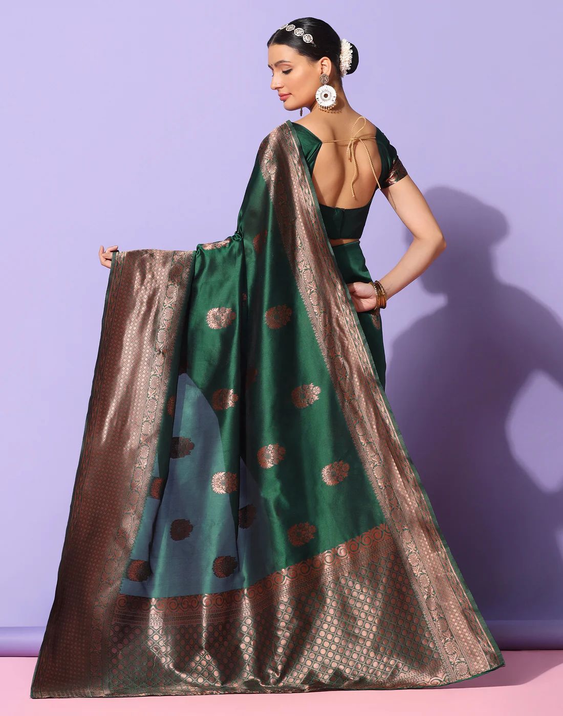 Surpassing Dark Green Soft Silk Saree With Dazzling Blouse Piece