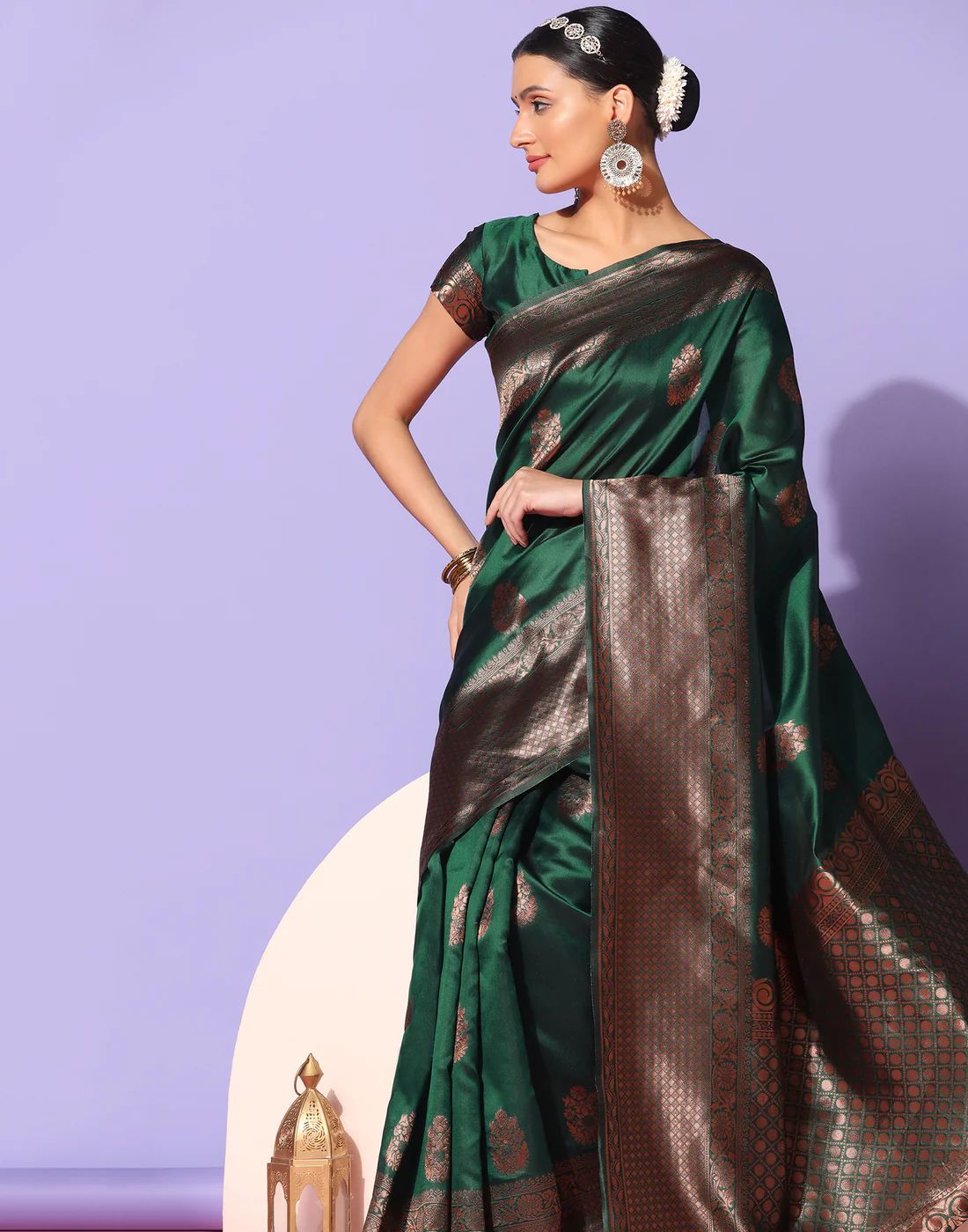 Surpassing Dark Green Soft Silk Saree With Dazzling Blouse Piece