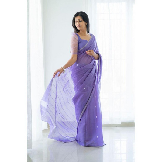 Magnetic Lavendor Cotton Silk Saree With Woebegone Blouse Piece