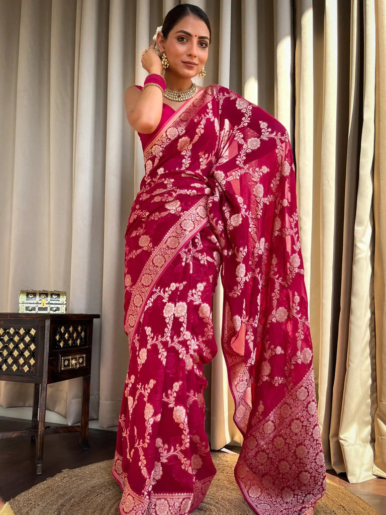 Unique Pink Soft Silk Saree With Wonderful Blouse Piece
