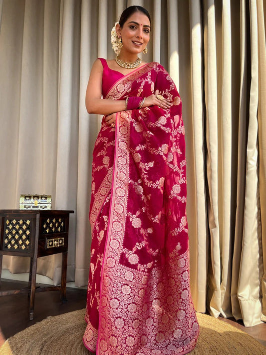 Unique Pink Soft Silk Saree With Wonderful Blouse Piece