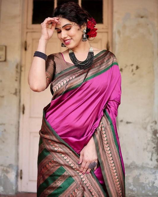 Prettiest Green And Pink Pure Viscose Chiffon Silk Saree With Twirling