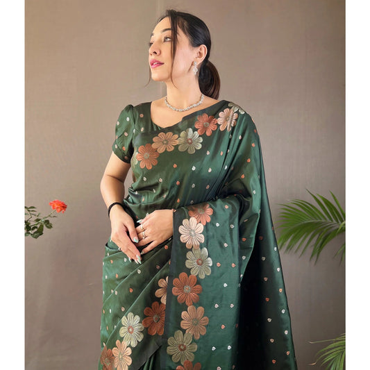 Surpassing Dark Green Soft Silk Saree With Dazzling Blouse Piece