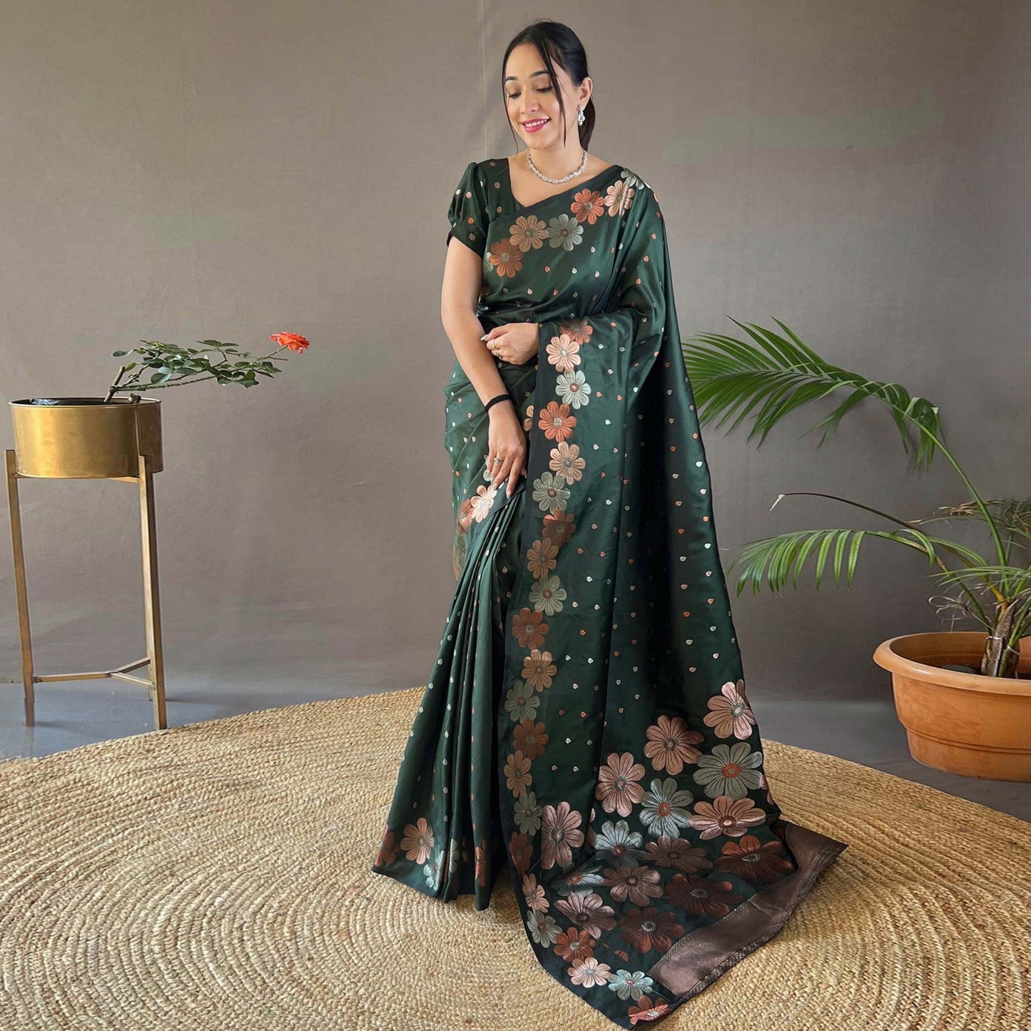 Surpassing Dark Green Soft Silk Saree With Dazzling Blouse Piece