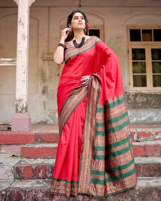 Petrichor Red Pure Paithani Silk Saree With Splendorous Blouse Piece