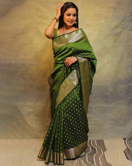 Scintilla Green Soft Silk Saree With Incredible Blouse Piece