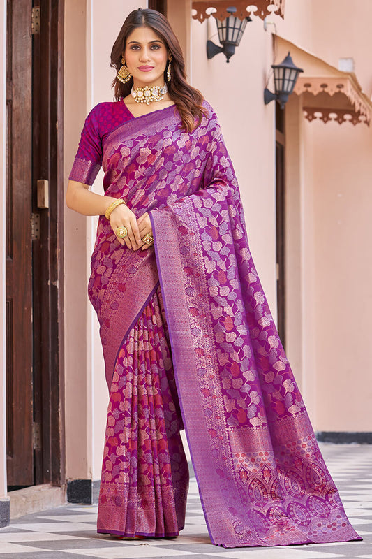 Mesmeric Pink Soft Banarasi Silk Saree With Inspiring Blouse Piece