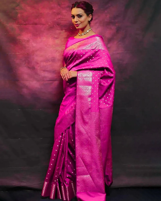 Surreptitious Pink Kanjivaram Silk With Embrocation Blouse Piece