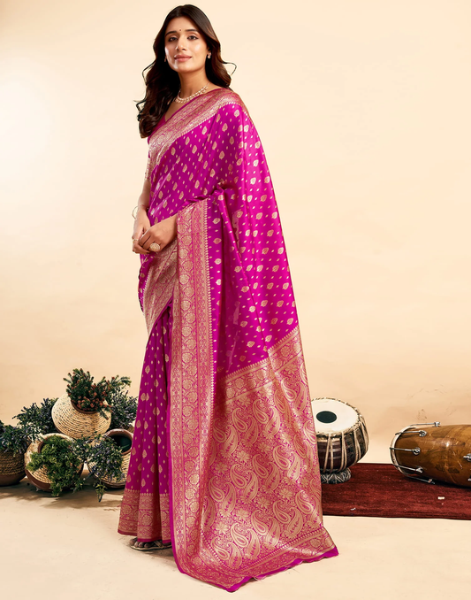 Incredible Pink Kanjivaram Silk With Demure Blouse Piece