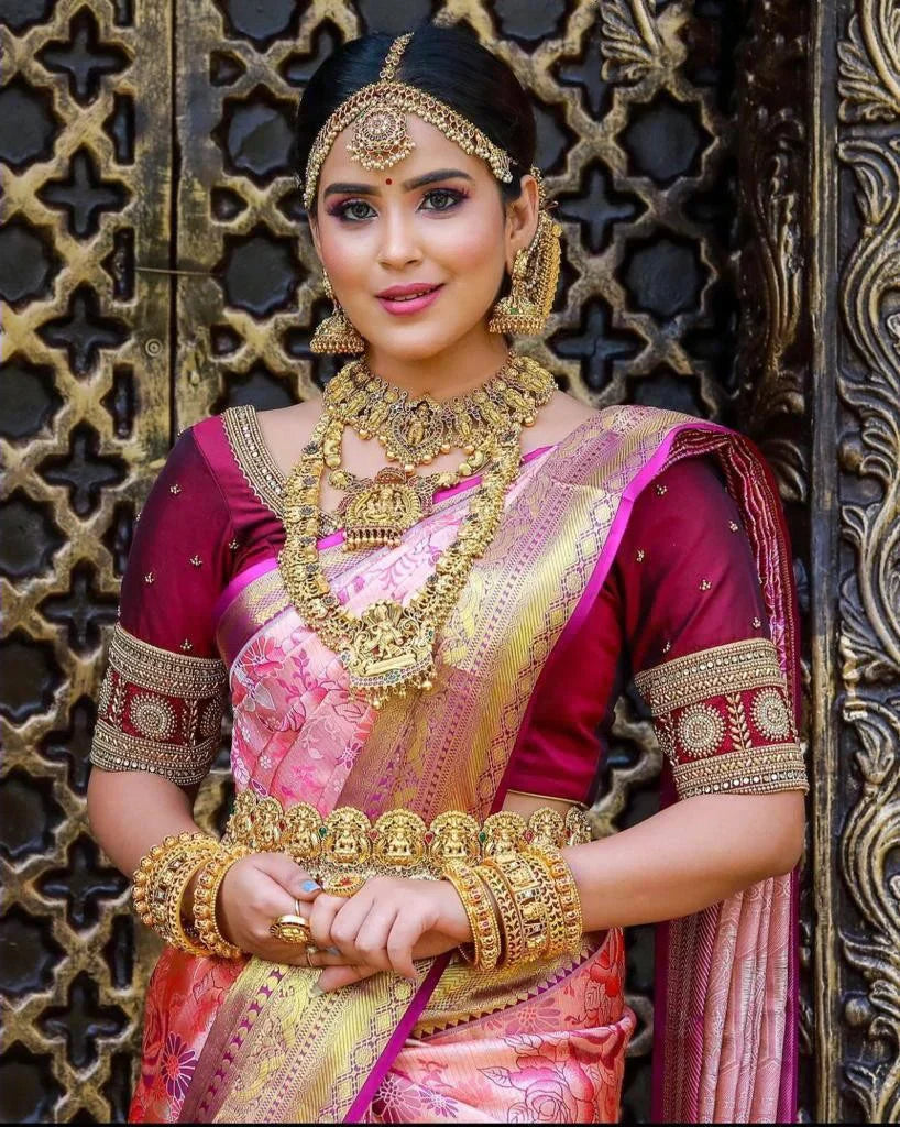Pink Soft Banarasi Silk Saree With Nemesis Blouse Piece