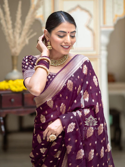 Stylish Purple Soft Silk Saree With Unique Blouse Piece