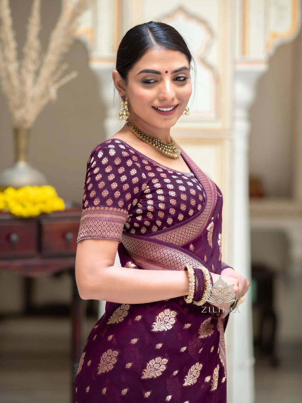 Stylish Purple Soft Silk Saree With Unique Blouse Piece