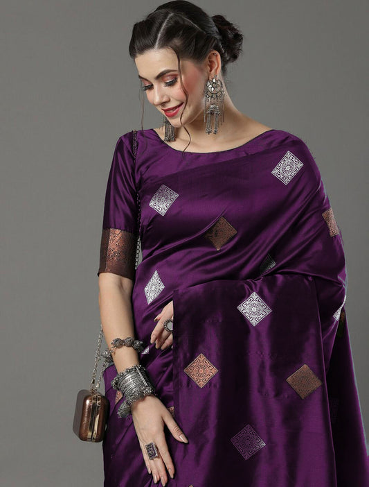 Adorable Wine Soft Silk Saree With Evocative Blouse Piece