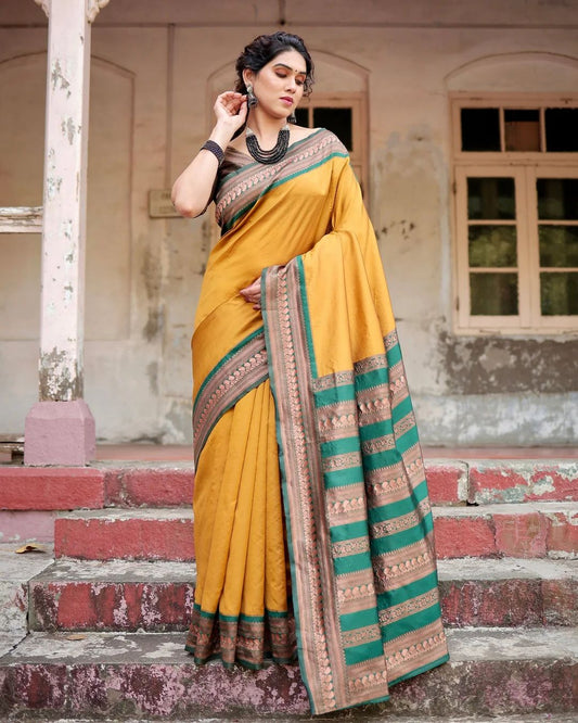 Verdant Dark Green Soft Banarasi Silk Saree With Prominent Blouse Piece