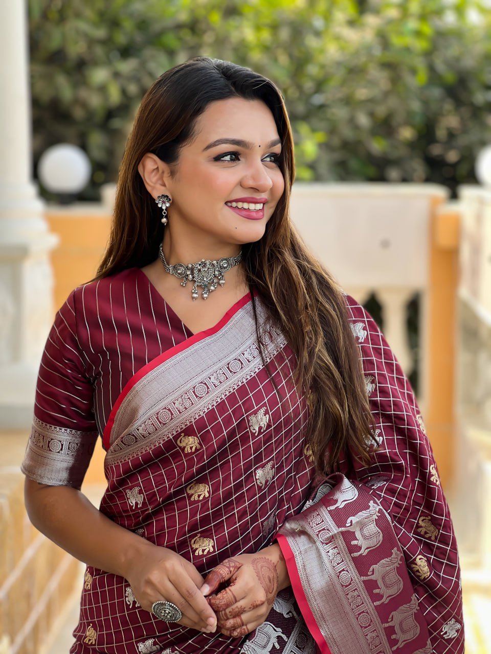 Glowing Brown Sequence Work Jimmy Choo Silk Saree With Fairytale Blouse Piece