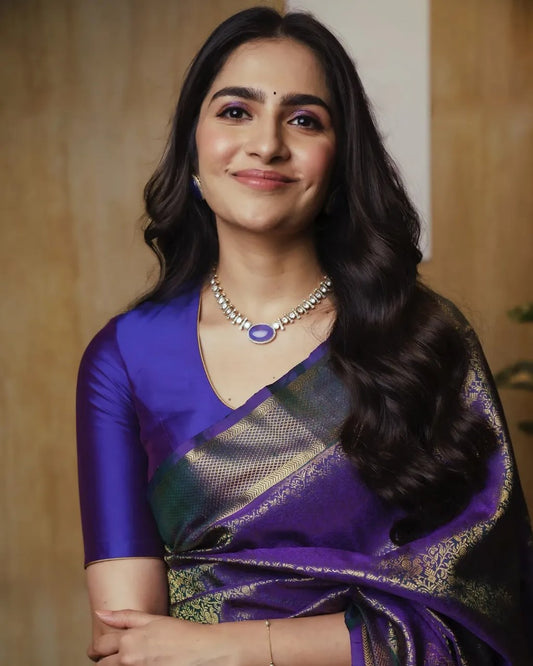 Felicitous Navy Blue Soft Silk Saree With Pretty Blouse Piece