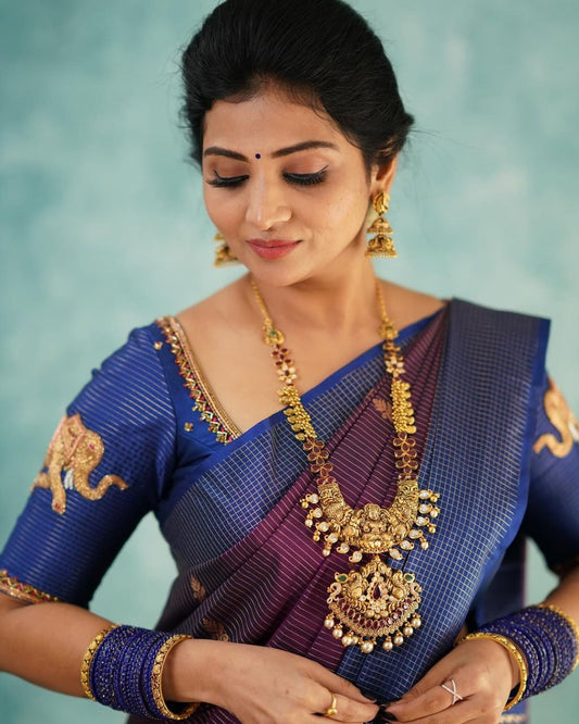 Groovy Royal Purple Paithani Silk Saree With Grandiose Blouse Piece