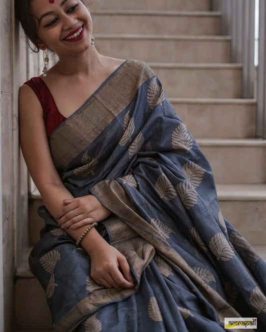 Admirable Grey Soft Silk Saree With Denouement Blouse Piece