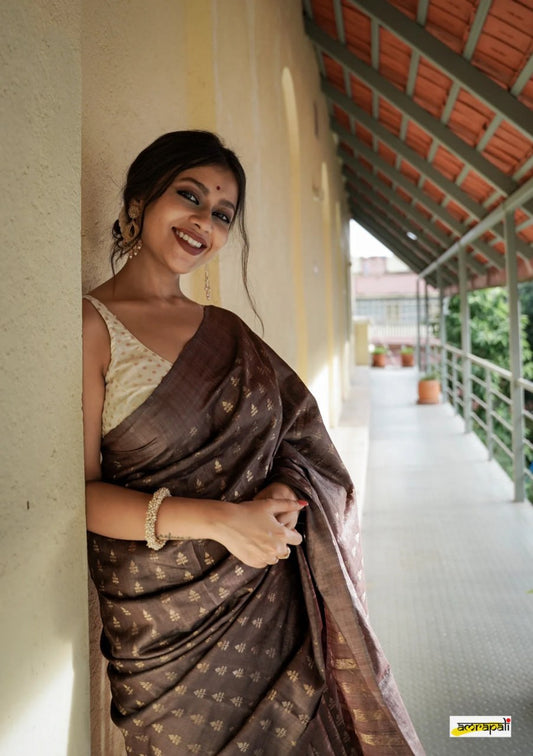 Ravishing Brown Soft Silk Saree With Designer Blouse Piece
