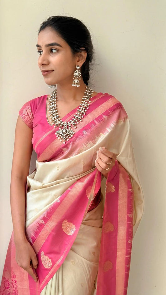 Stylish Pink Soft Silk Saree With Unique Pink Blouse Piece