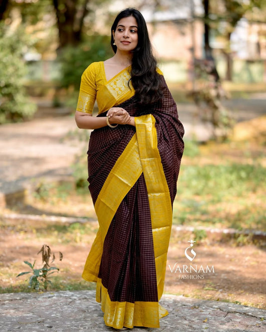 Amazing Brown Soft Silk Saree With Captivating Blouse Piece