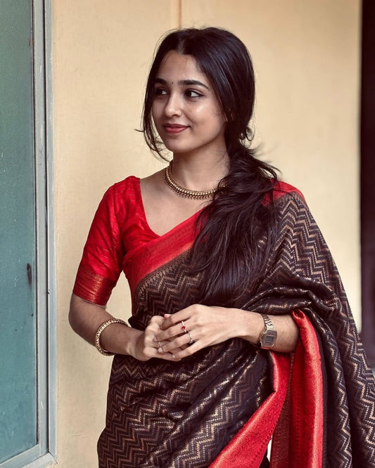 Bewitching Brown Paithani Silk Saree With Angelic Blouse Piece