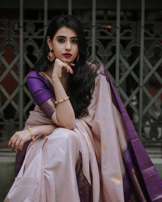Luxuriant Purple Soft Silk Saree With Snappy Blouse Piece