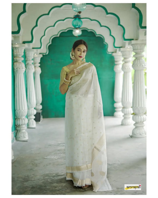 Delectable White Soft Silk Saree With Palimpsest Blouse Piece