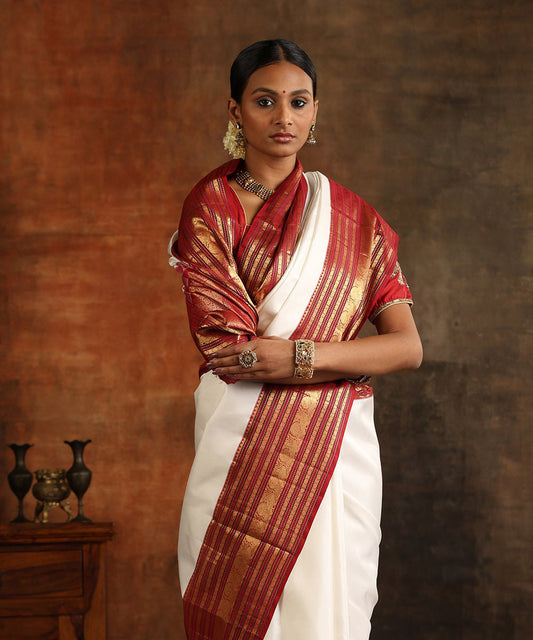 Outstanding Off White Soft Silk Saree With Twirling Blouse Piece
