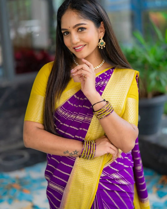 Incredible Yellow Kanjivaram Silk With Demure Blouse Piece