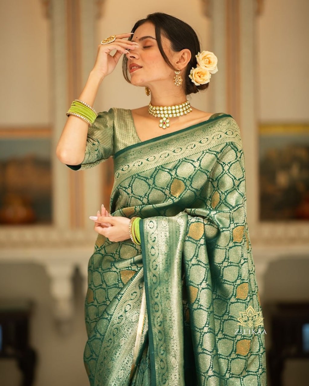Surpassing Dark Green Soft Silk Saree With Dazzling Blouse Piece