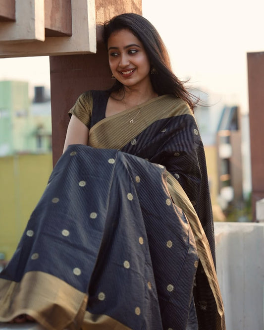 Evocative Blue Soft Silk Saree With Demure Blouse Piece