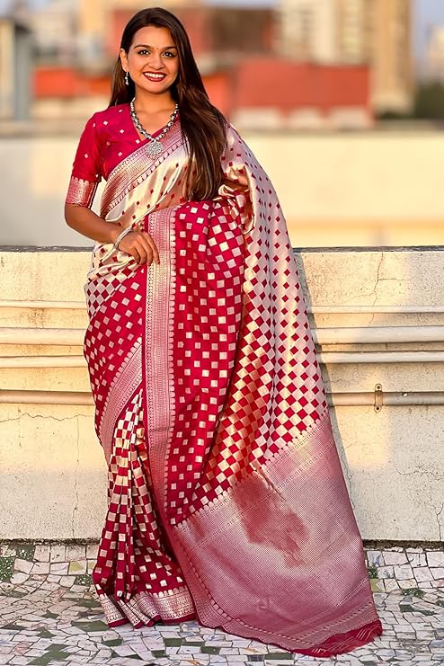 Beleaguer Red Paithani Silk Saree With Ratatouille Blouse Piece