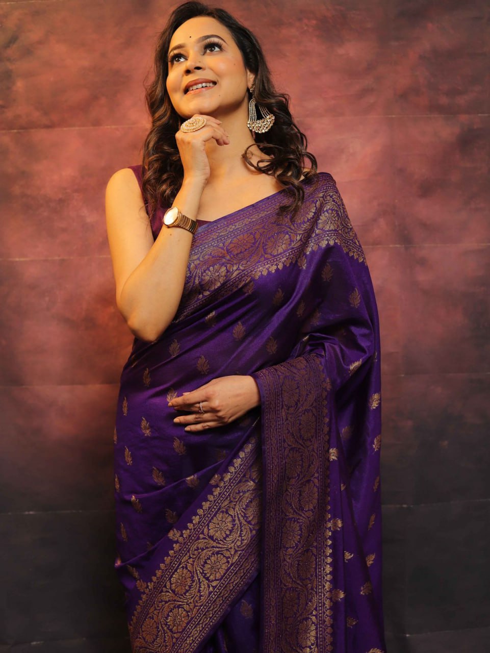 Bollywood Style Purple Cotton Silk Saree With Majestic Blouse Piece