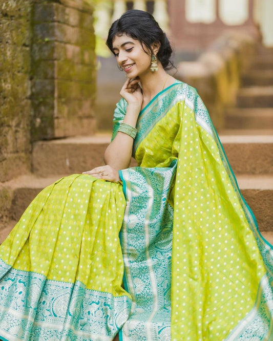 Sensational Yellow Soft Silk Saree With Angelic Blouse Piece