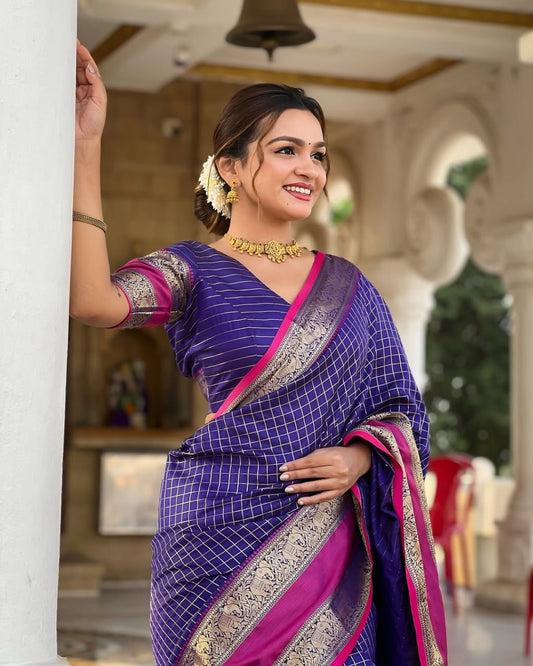 Tremendous Purple Banarasi Silk Saree With Redolent Blouse Piece