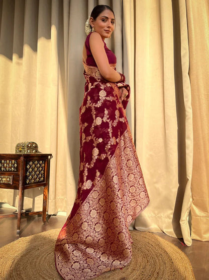 Unique Maroon Soft Silk Saree With Wonderful Blouse Piece