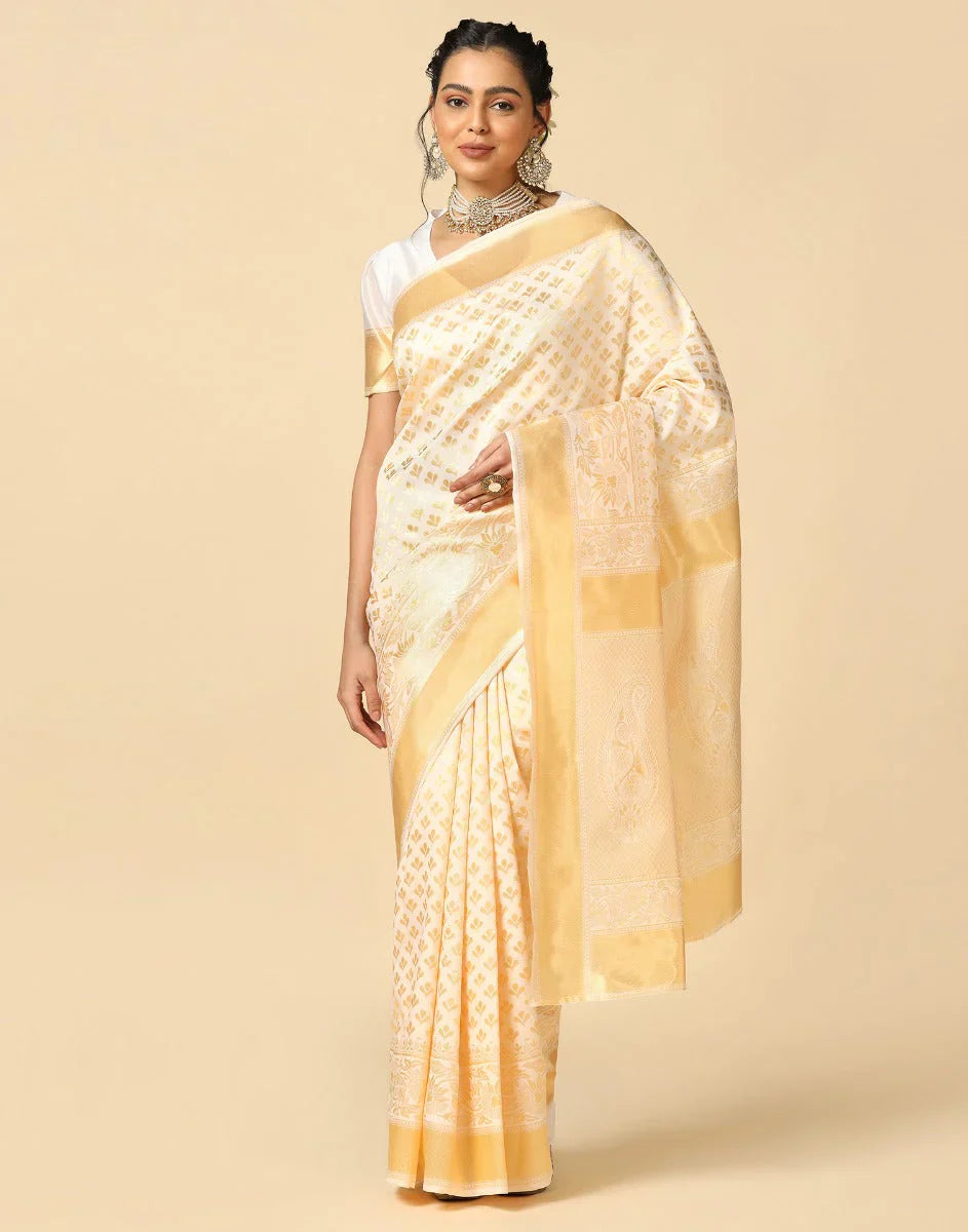 Seraglio White Soft Silk Saree With Serendipity Blouse Piece