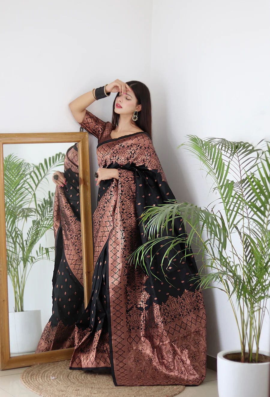 Energetic Black Soft Silk Saree With Delightful Blouse Piece