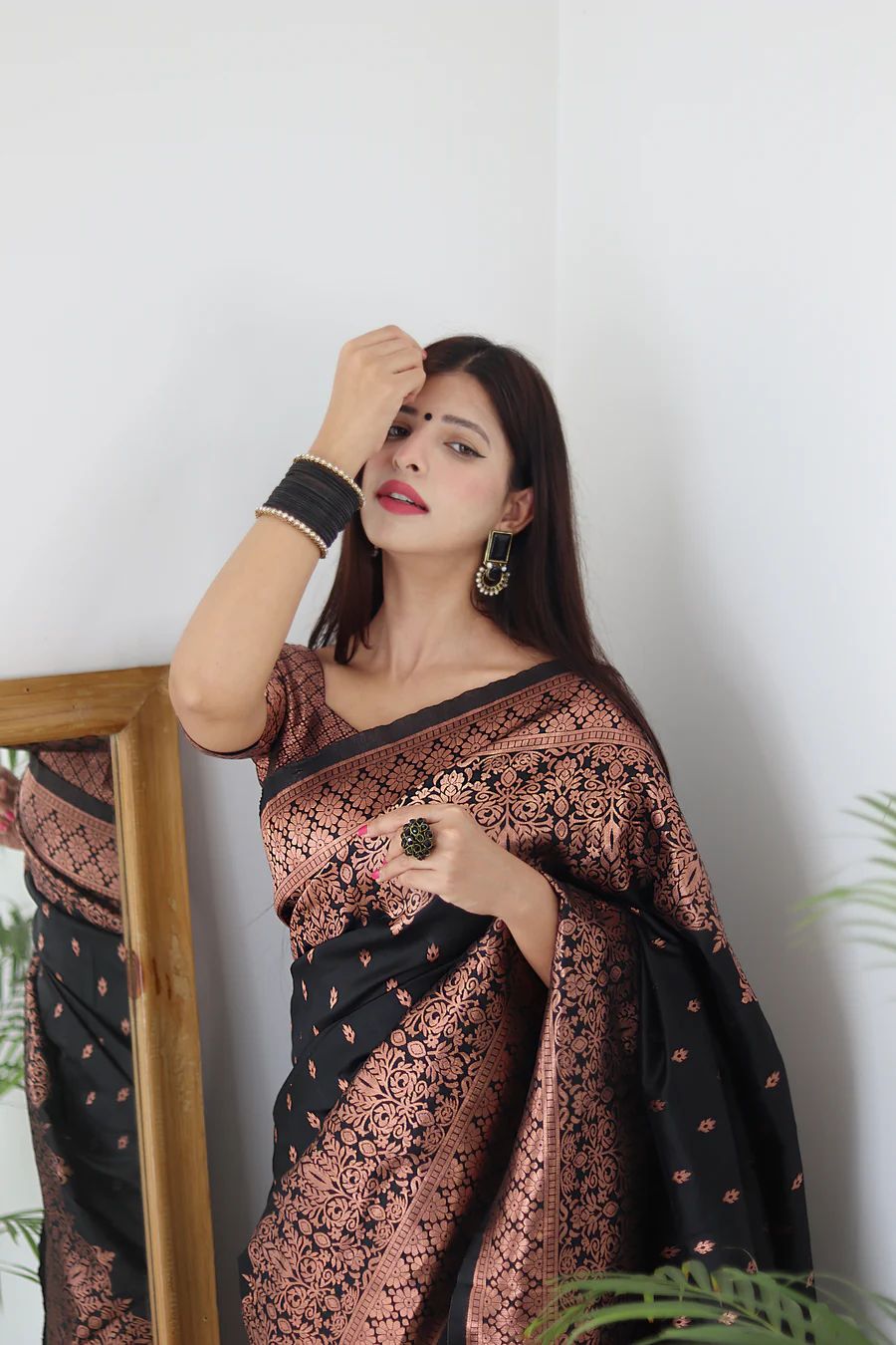 Energetic Black Soft Silk Saree With Delightful Blouse Piece